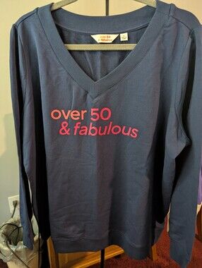 "over 50 & fabulous" Navy V-Neck Sweatshirt